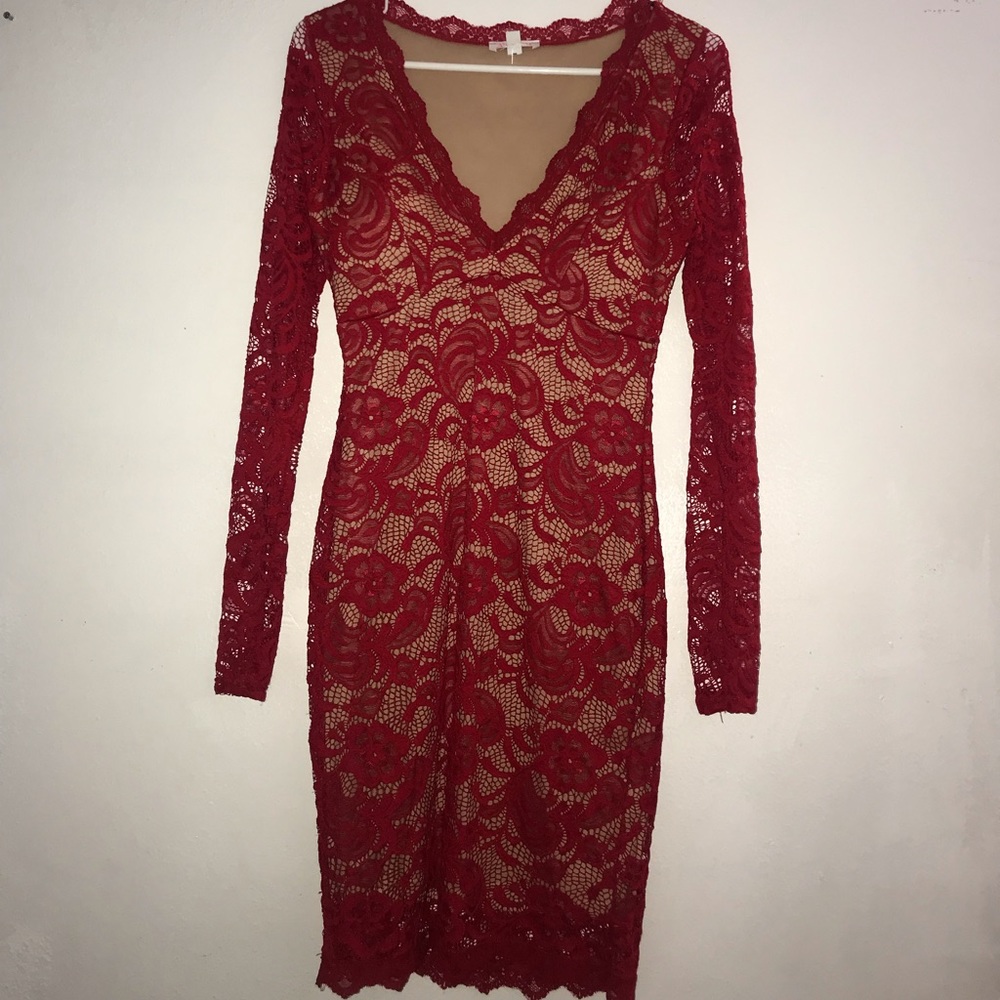 Laced floral red dress